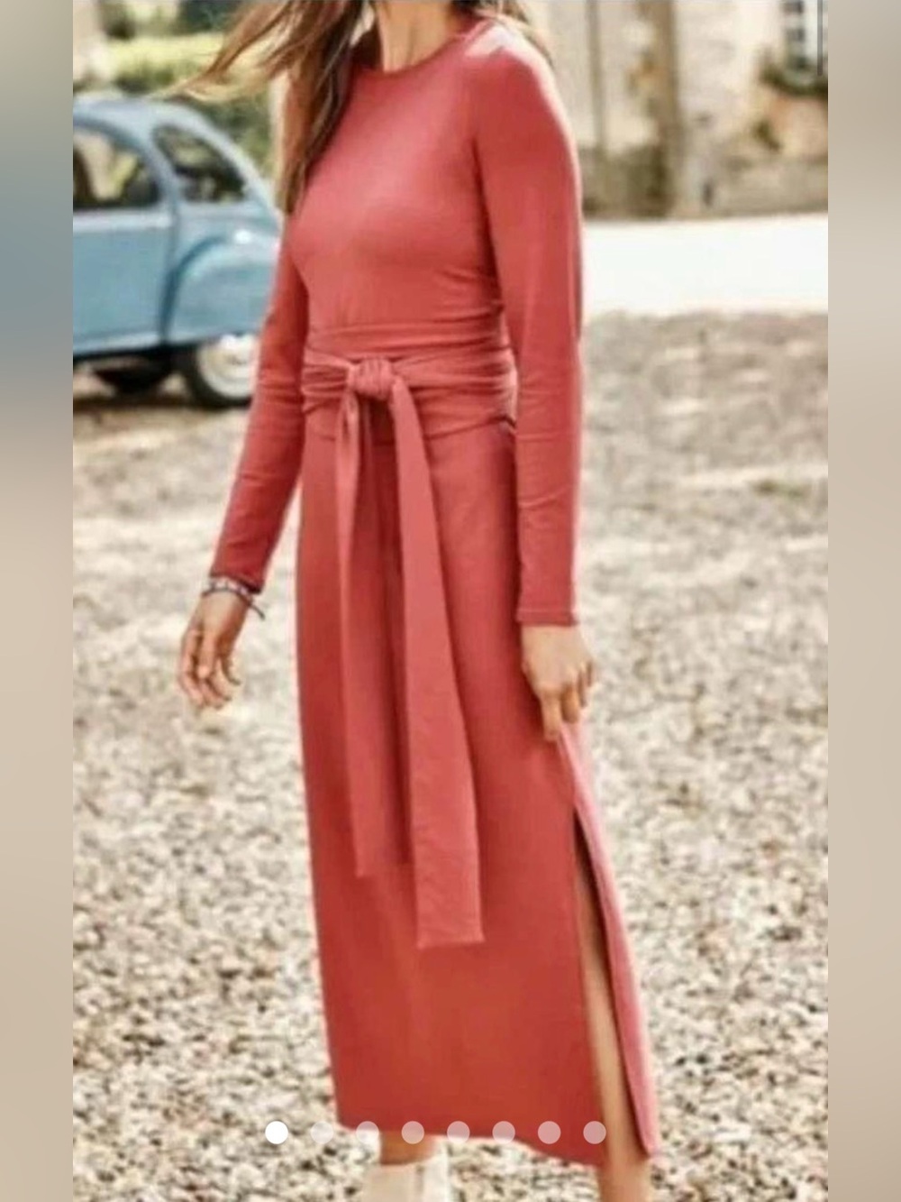 J. Jill PureJill TerraCotta Long Sleeve Midi Fall Dress with Wrap-around Sash